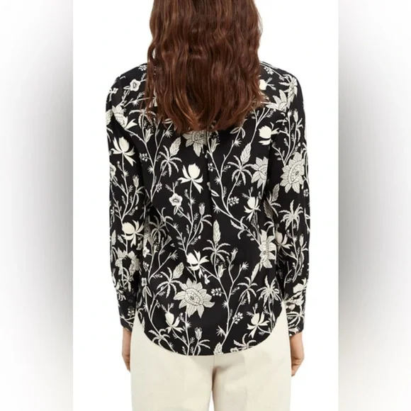 Scotch & Soda Floral Print Button Down Shirt Women's Medium Black White - Picture 6 of 15